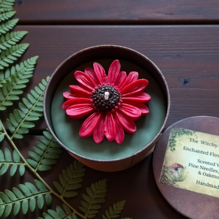 Handmade Enchanted Red & Green Flower Floral Candle 