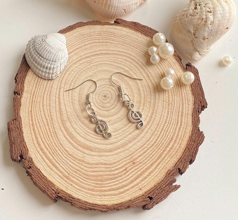 Silver Treble Clef Earrings Music Lover Gift Isola Charms