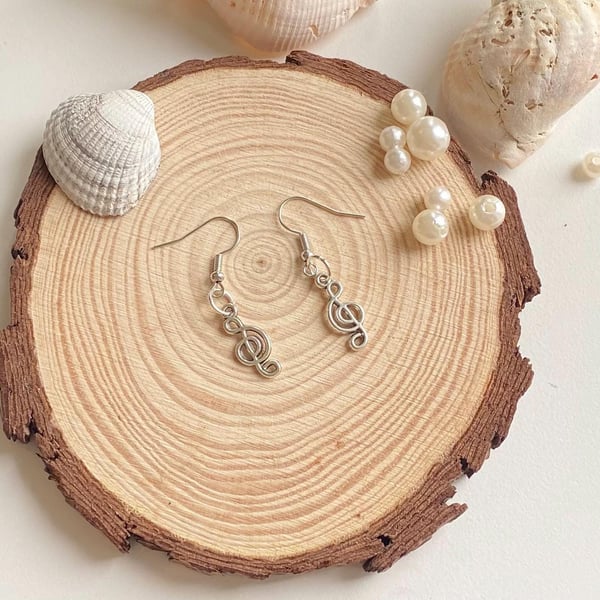 Silver Treble Clef Earrings Music Lover Gift Isola Charms