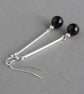 Long Jet Black Drop Earrings - Simple Onyx and Sterling Silver Bar Jewellery - Image 1