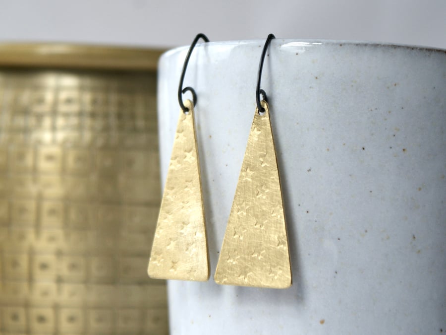 Brass star triangle earrings medium