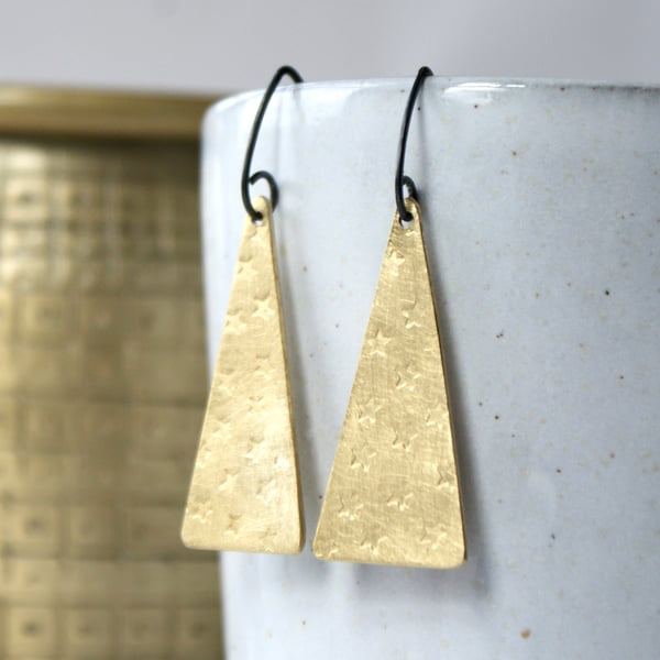 Brass star triangle earrings medium