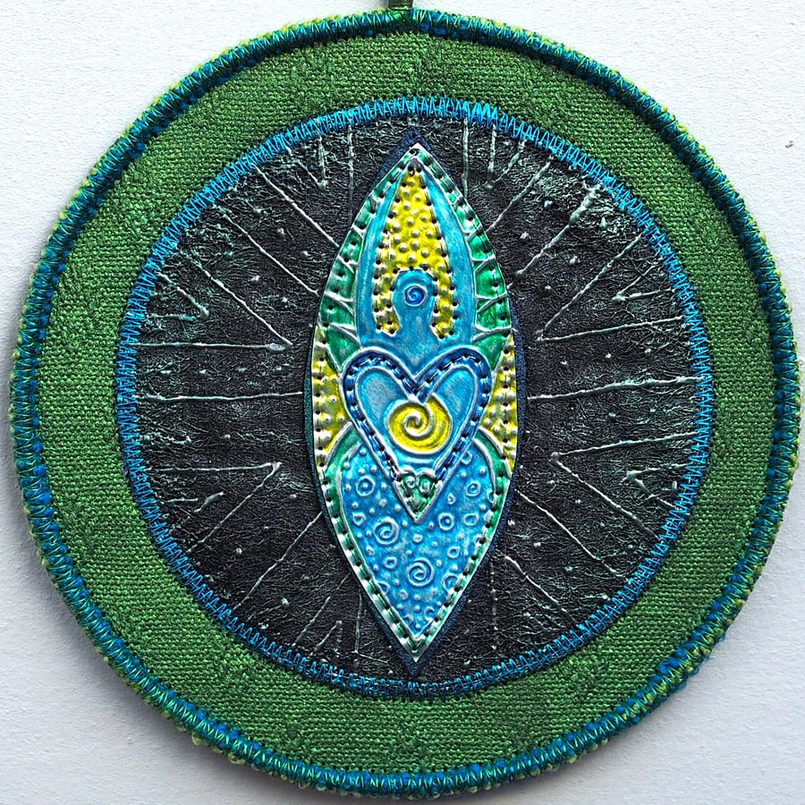 GMM551 - Metal Goddess-Angel Mandala Wall Hanging-15cm diameter-Green-Turquoise