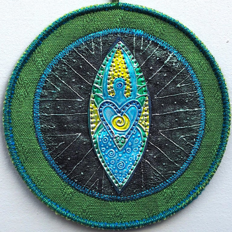 GMM551 - Metal Goddess-Angel Mandala Wall Hanging-15cm diameter-Green-Turquoise