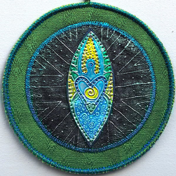 GMM551 - Metal Goddess-Angel Mandala Wall Hanging-15cm diameter-Green-Turquoise