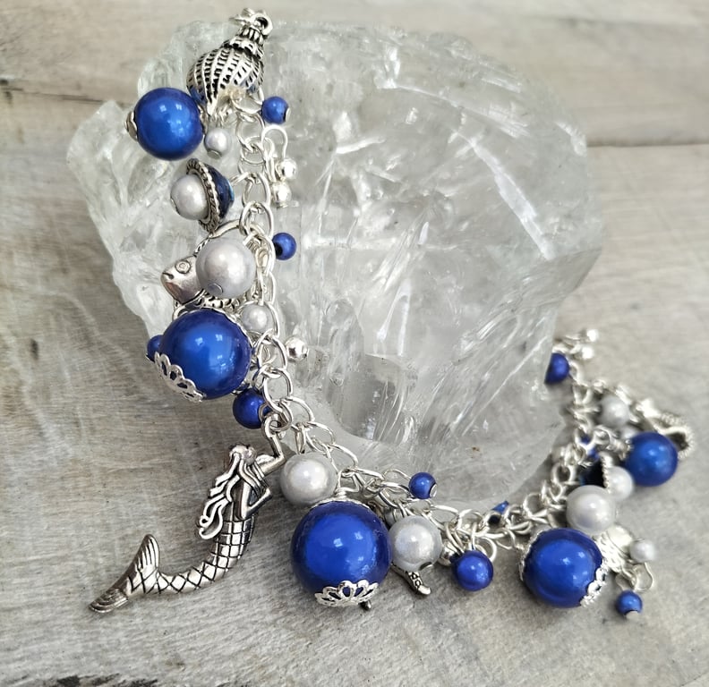 Sea themed miracle beaded charm bracelet