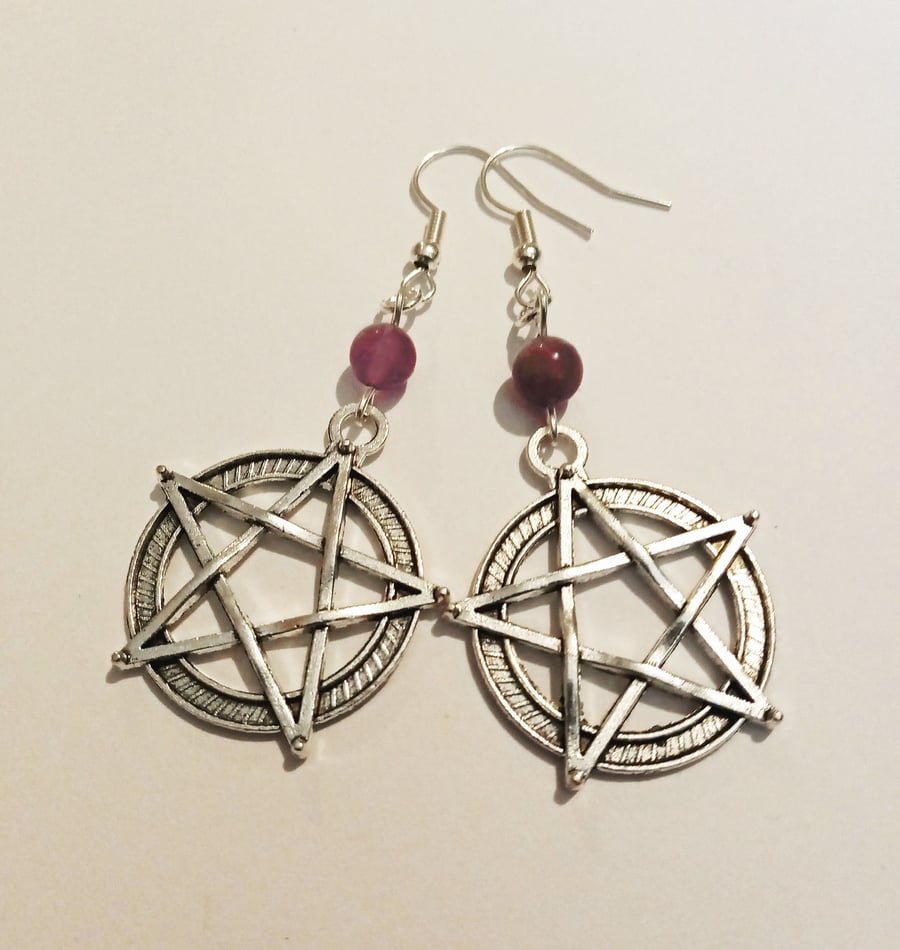 Purple Amethyst Pentacle Pentagram Earrings Wicca Pagan New Age