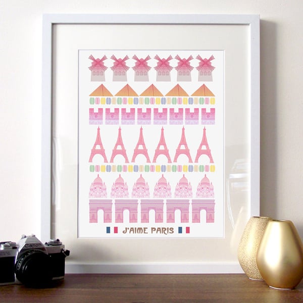 Illustration J'aime Paris A3 poster print (I love paris)