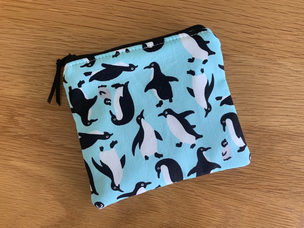 Fabric Coin Purse, Money Pouch, Zipped Purse, Purse, Card Holder, Penguin