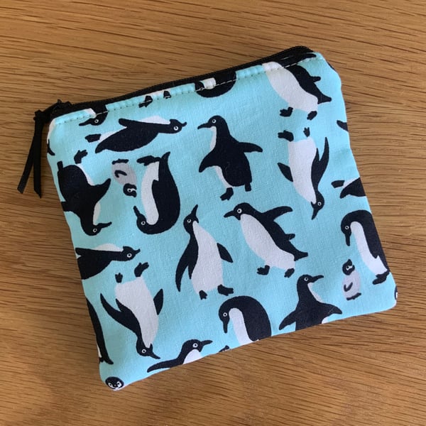 Fabric Coin Purse, Money Pouch, Zipped Purse, Purse, Card Holder, Penguin