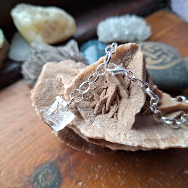 Raw Clear Quartz Crystal and Sterling Silver Bracelet - April Birthstone