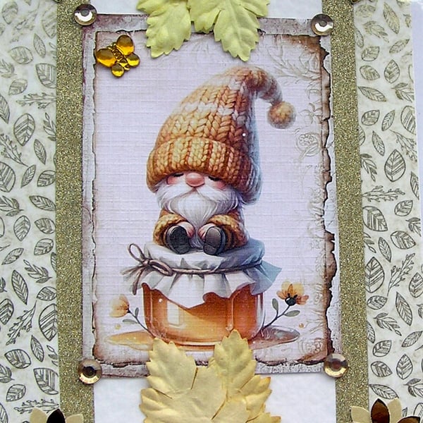 Gnome Hand Crafted Decoupage Card - Blank for any Occasion (2682)