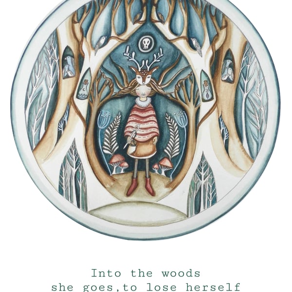 'Into the woods' A4 limited edition print with john muir quote