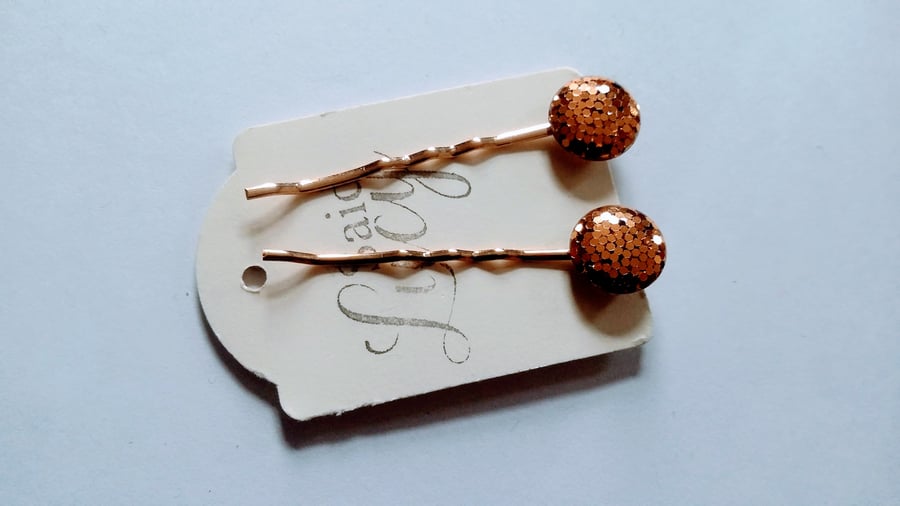 Copper sparkly Bobby pins