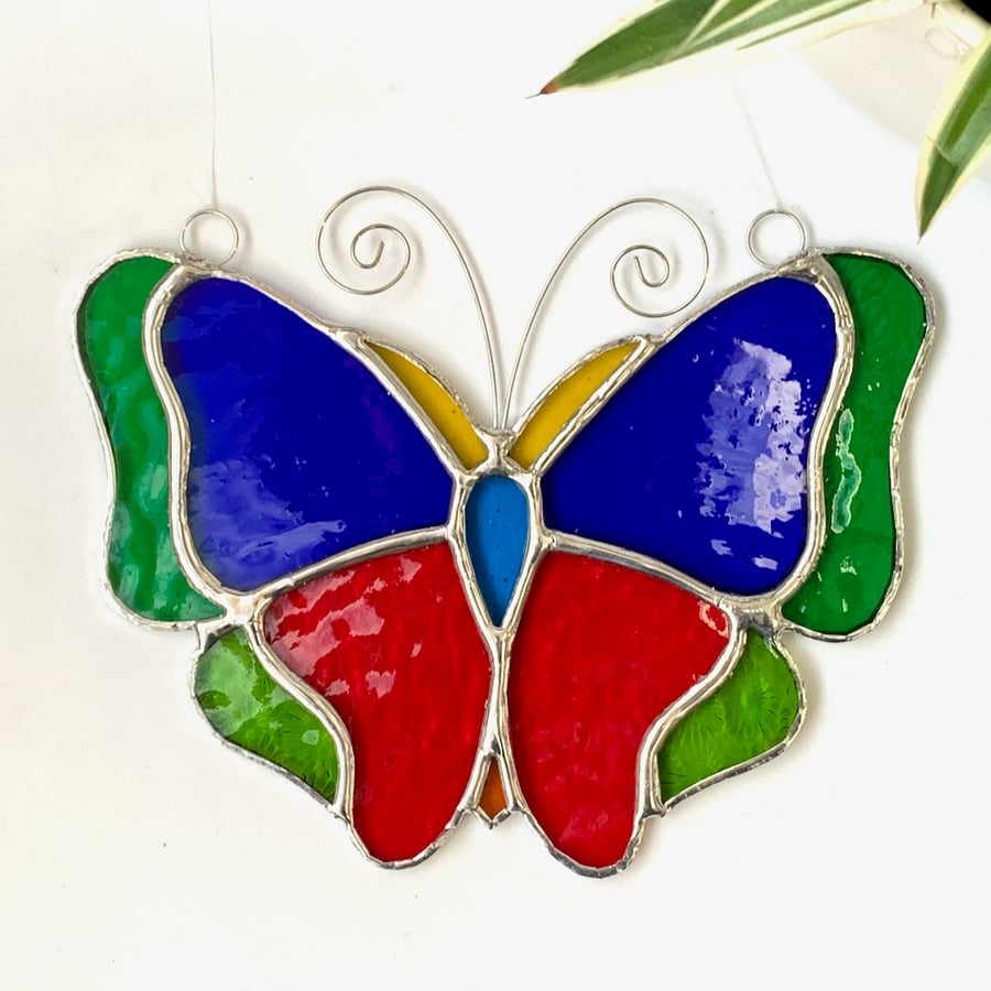 Stained Glass Large Butterfly Suncatcher - Handmade Decoration - Vibrant