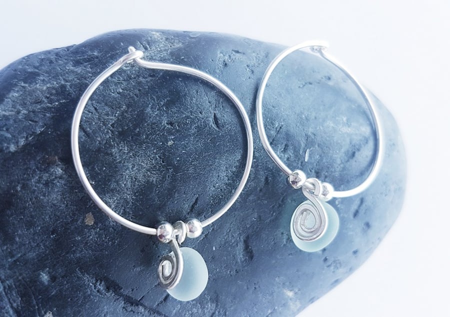 Seaglass and Sterling Silver Hoops