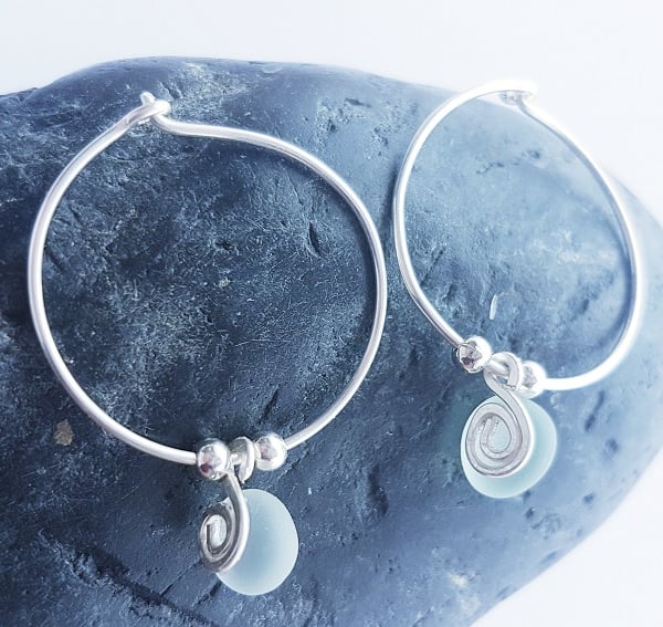 Seaglass and Sterling Silver Hoops