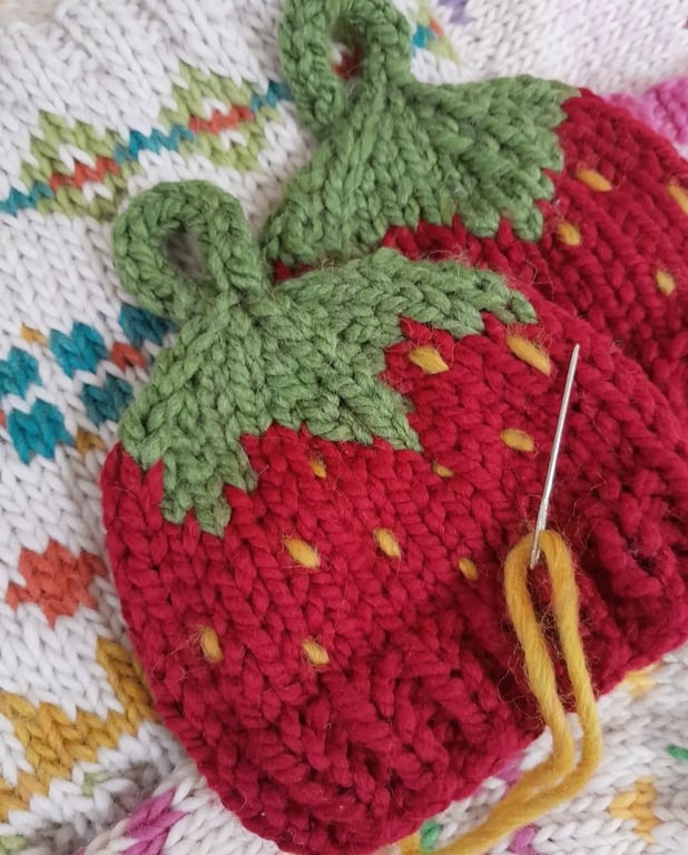 Hand Knitted Strawberry Hat Baby Child Knit Accessories 