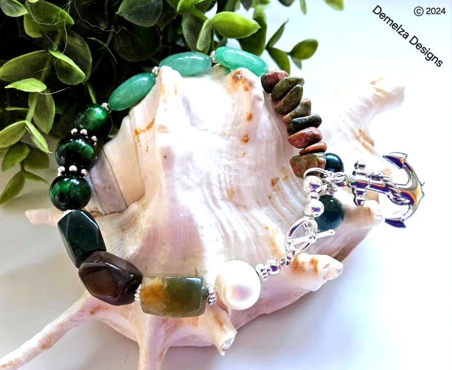  Multigemstone Chakra Designer Charm Bracelet 