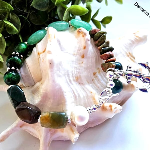  Multigemstone Chakra Designer Charm Bracelet 
