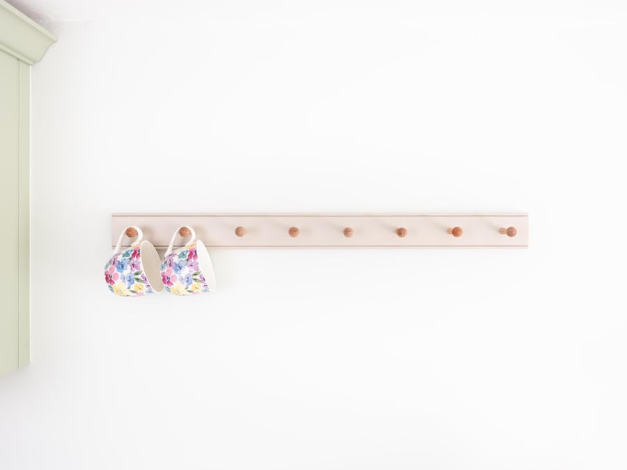 Shaker Peg Rail in Elephants Breath, Mug Rack, Coat Hooks, Kitchen Peg Rail, Pai