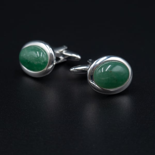 Green aventurine and silver plated cufflinks, Gemini, Virgo gift