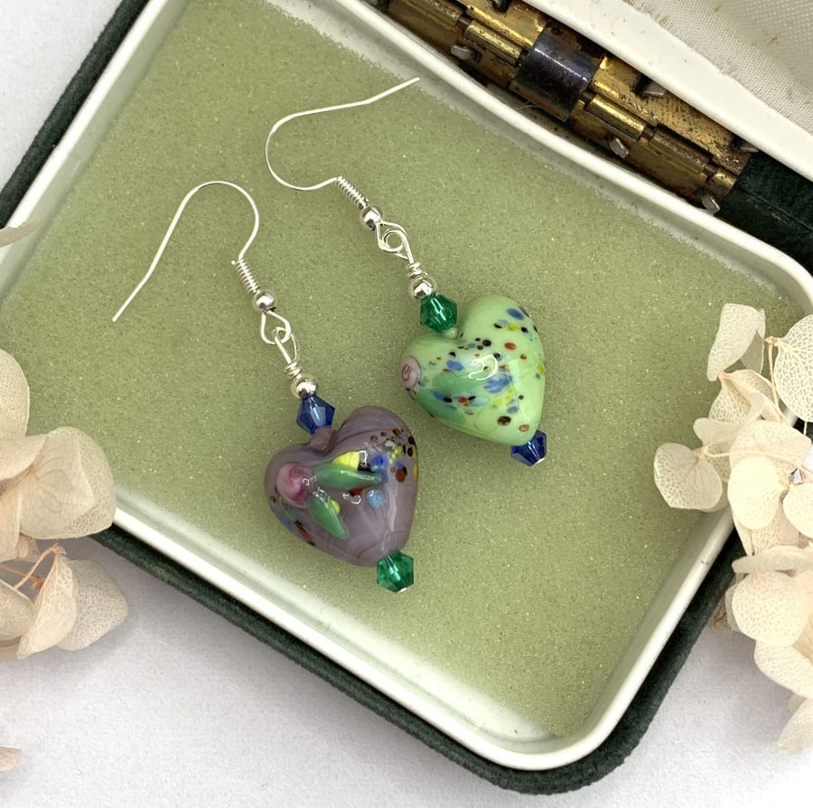 Lampwork Glass Boho Mismatch Dangle Earrings