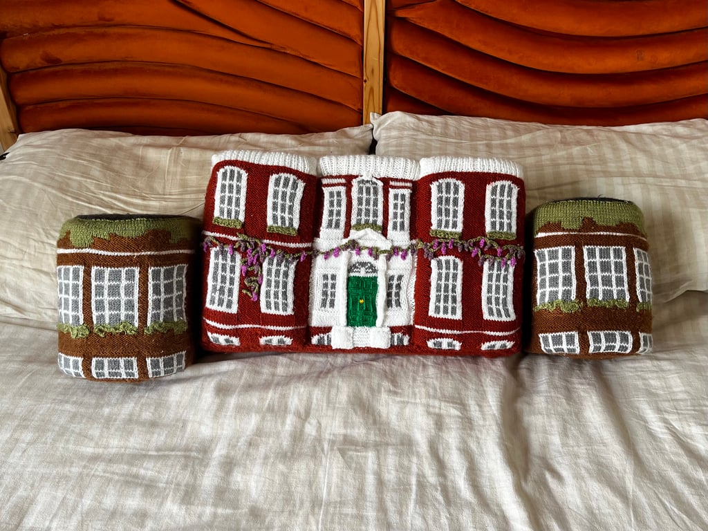 Ranger’s house knitted artwork cushion 