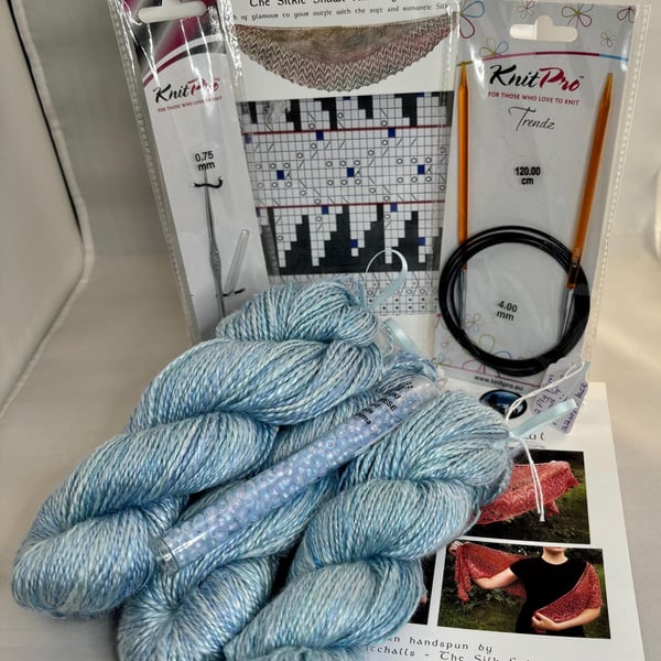 Silk Shawl Knitting Kit 'The Silkie Shawl' Colour: Delphinium