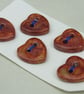5 Small Heart Shaped Bright Copper Ceramic Buttons - Image 4