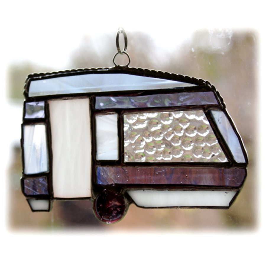 SOLD Caravan Suncatcher Stained Glass Classic Purple Camping 