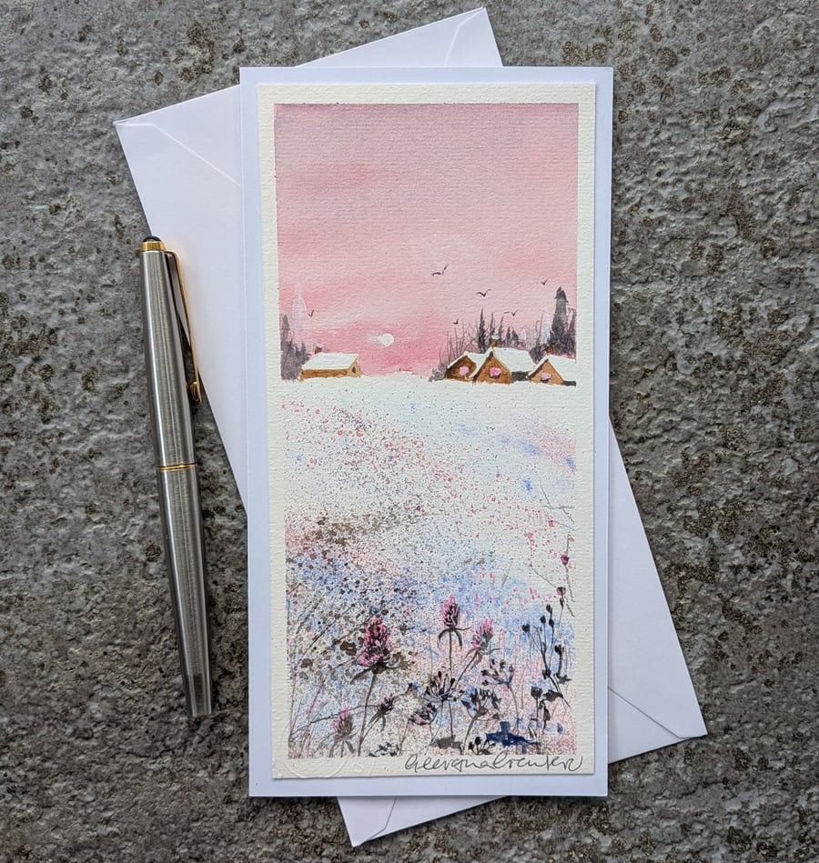 Winter's Eve. Handpainted Large Blank Art Card. 220216 - Folksy