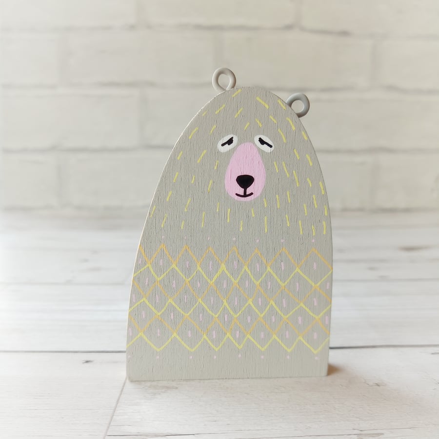 Little Grey Bear, Handmade Wooden Bear