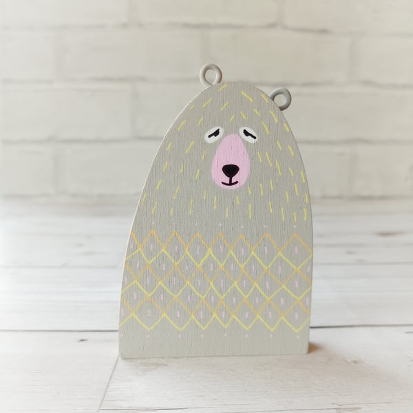 Little Grey Bear, Handmade Wooden Bear