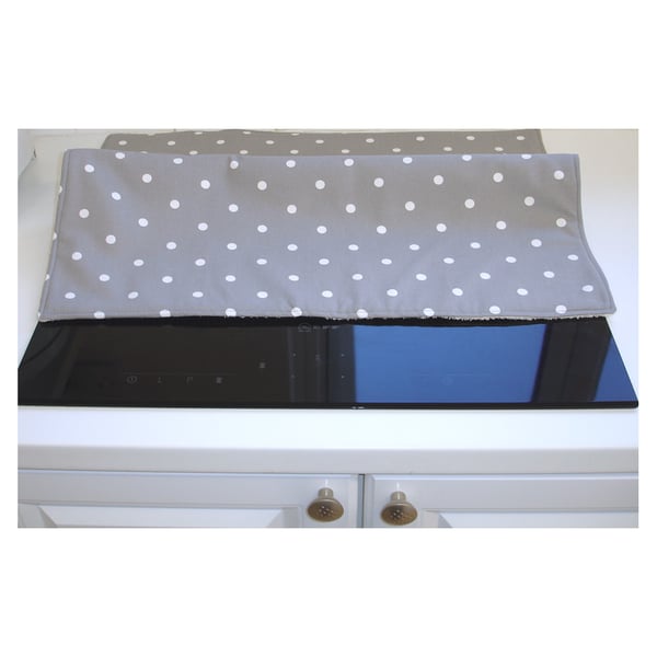 Induction Hob Mat Pad Cover Polka Dots Grey Electric Oven Kitchen Surface Saver