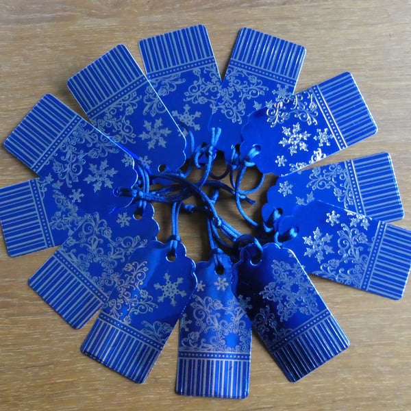 Set of 12 Gift Tags - Free P&P - Blue and Silver Snowflakes