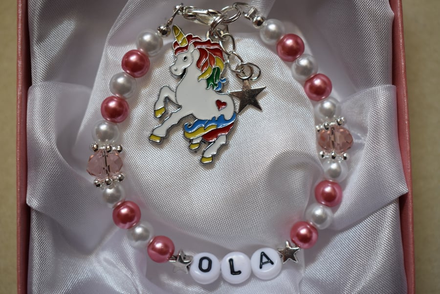 Personalised Charm Bracelet Unicorn Charm Gift Boxed