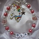 Personalised Charm Bracelet Unicorn Charm Gift Boxed