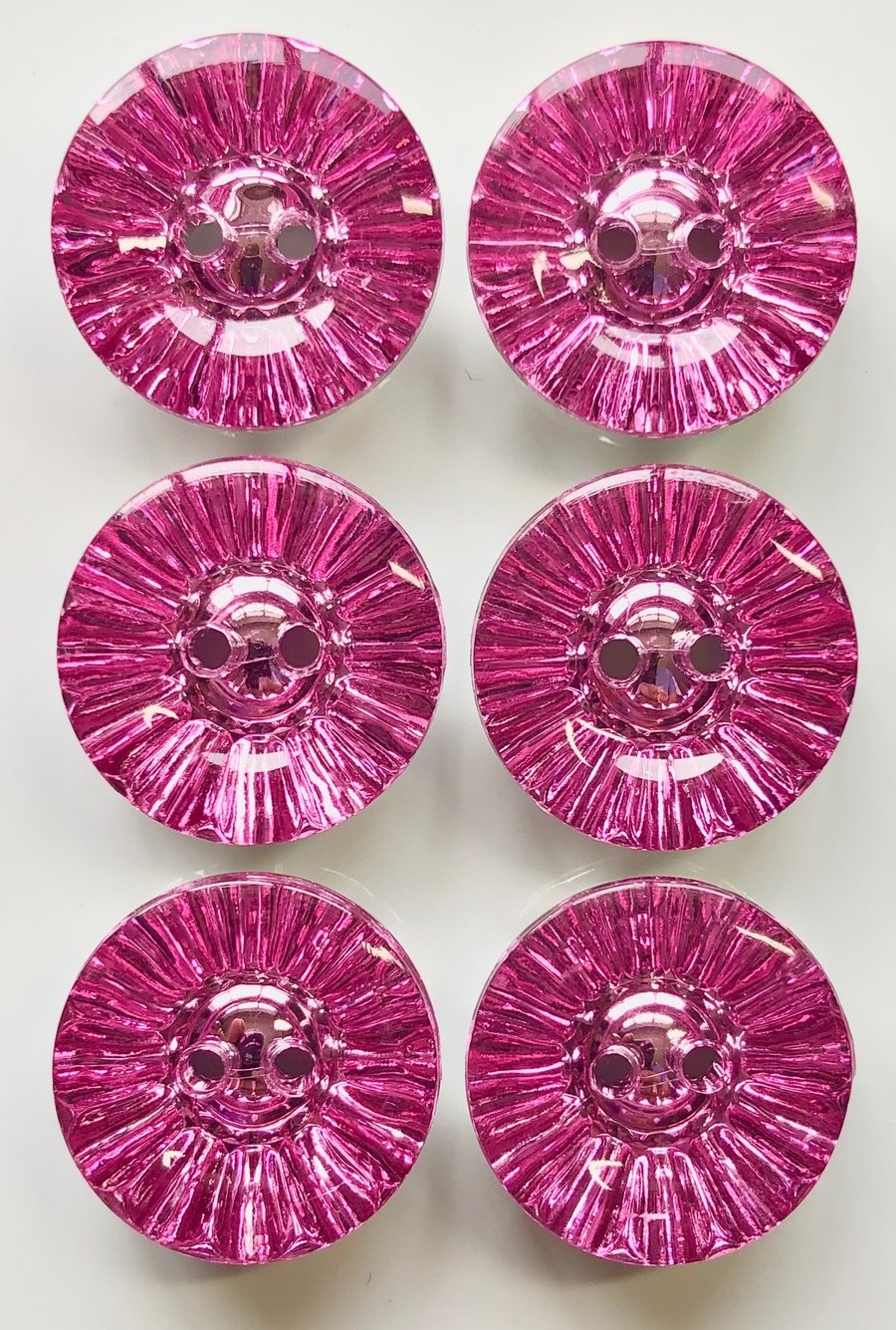 6 Crystal Style Dish Buttons, Pink, 13mm Wide, Sparkly, Acrylic, Silver Back