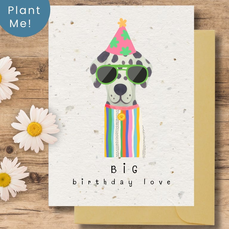 Plantable Dog Birthday Card, Eco Friendly Seed Paper Card, Handmade in the UK