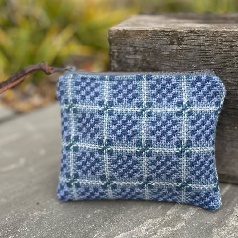 Vintage Welsh wool and reclaimed denim coin purse small pouch