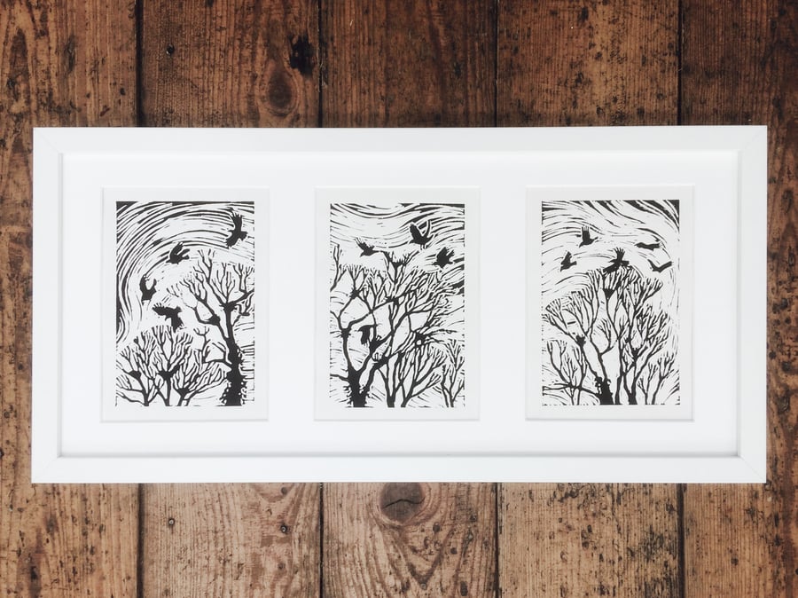 'The Rookery' Triptych Lino Print