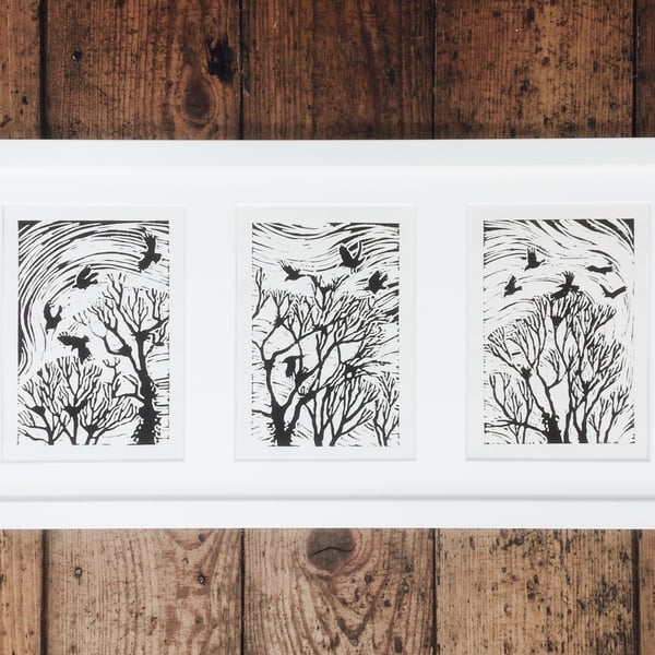 'The Rookery' Triptych Lino Print