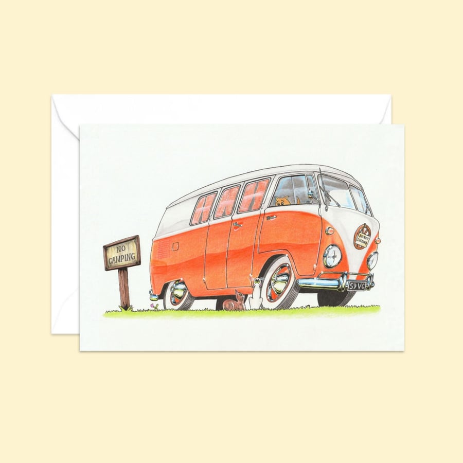 Camper Van Greeting Card: Camp Site Pencil Illustration - Blank Inside (325) 