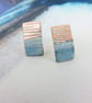 Copper and enamel line textured rectangle studs - Image 1