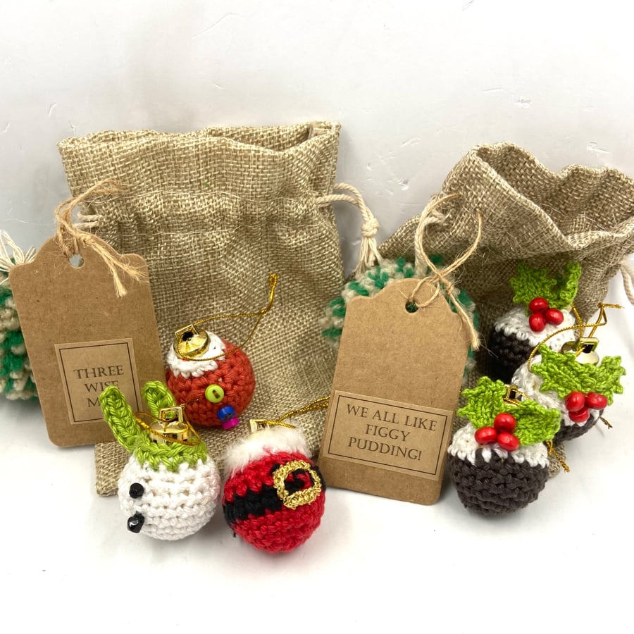 Six Tiny Crochet Festive Baubles 