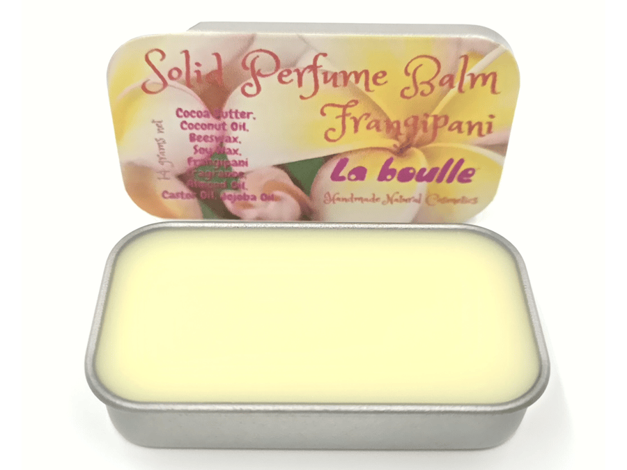 Frangipani Solid Natural Perfume Balm. For sensitive skin. Handmade. UK.