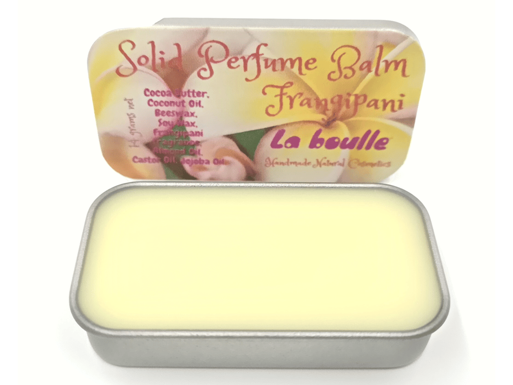 Frangipani Solid Natural Perfume Balm. For sensitive skin. Handmade. UK.