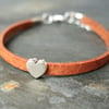 Leather bracelet - Heart tan beige silver