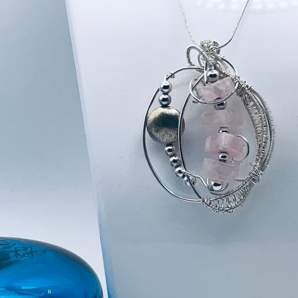 Silky rose quartz abstract pendant